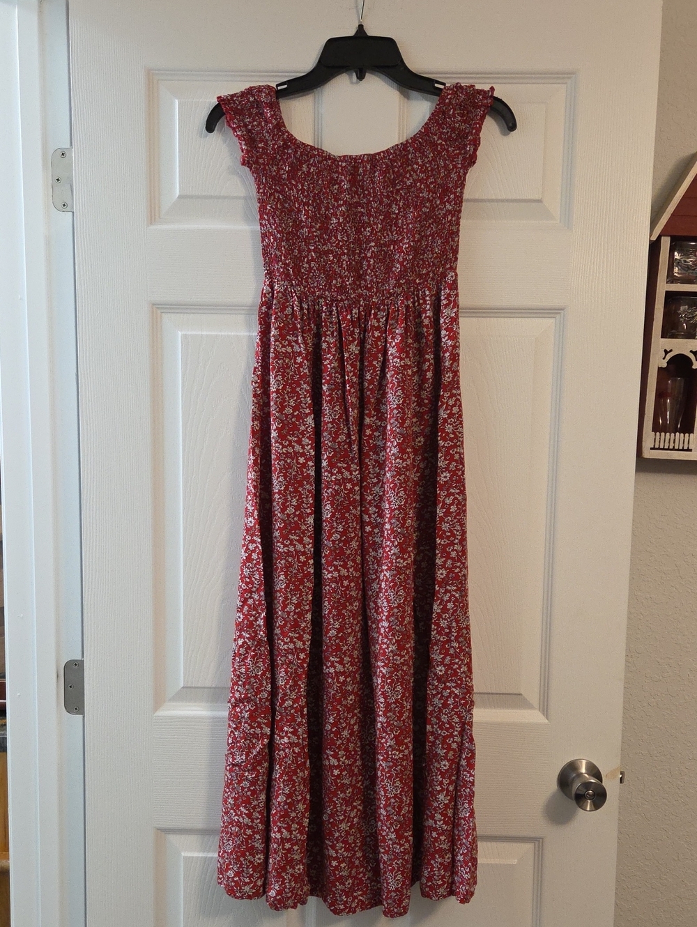 SHEIN Red Floral Smocked Maxi Dress